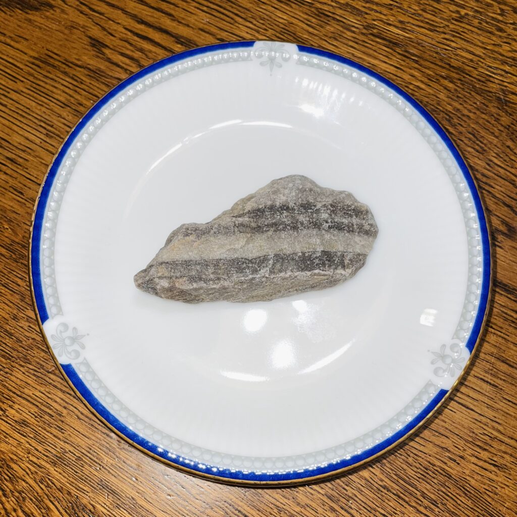 お皿の上に置かれた大きめの石の写真