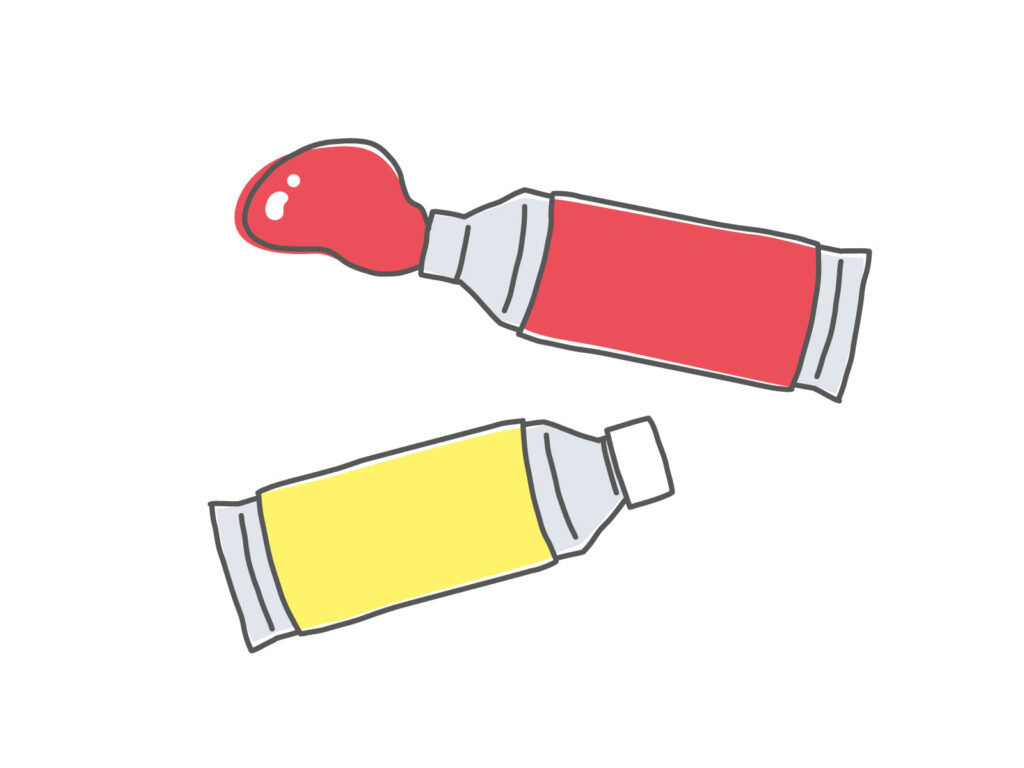 赤と黄色の絵具のイラスト